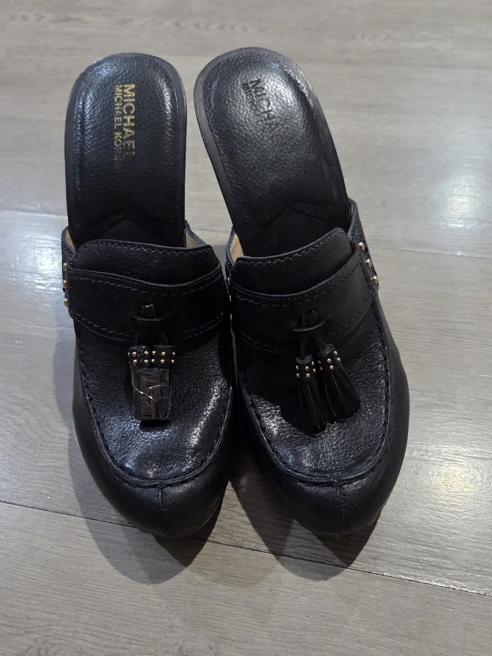 Michael Kors Black Leather Tassel Mule Slides See Last Pictures Please🚫🚫🚫